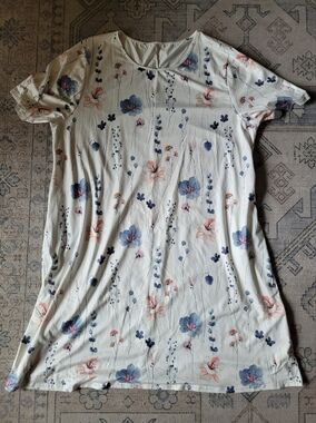 Floral Print Maxi Dress in Cream with Blue & Pink Flowers